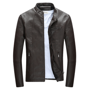 Wordless Autumn Winter Mens Zipper PU Leather Jacket